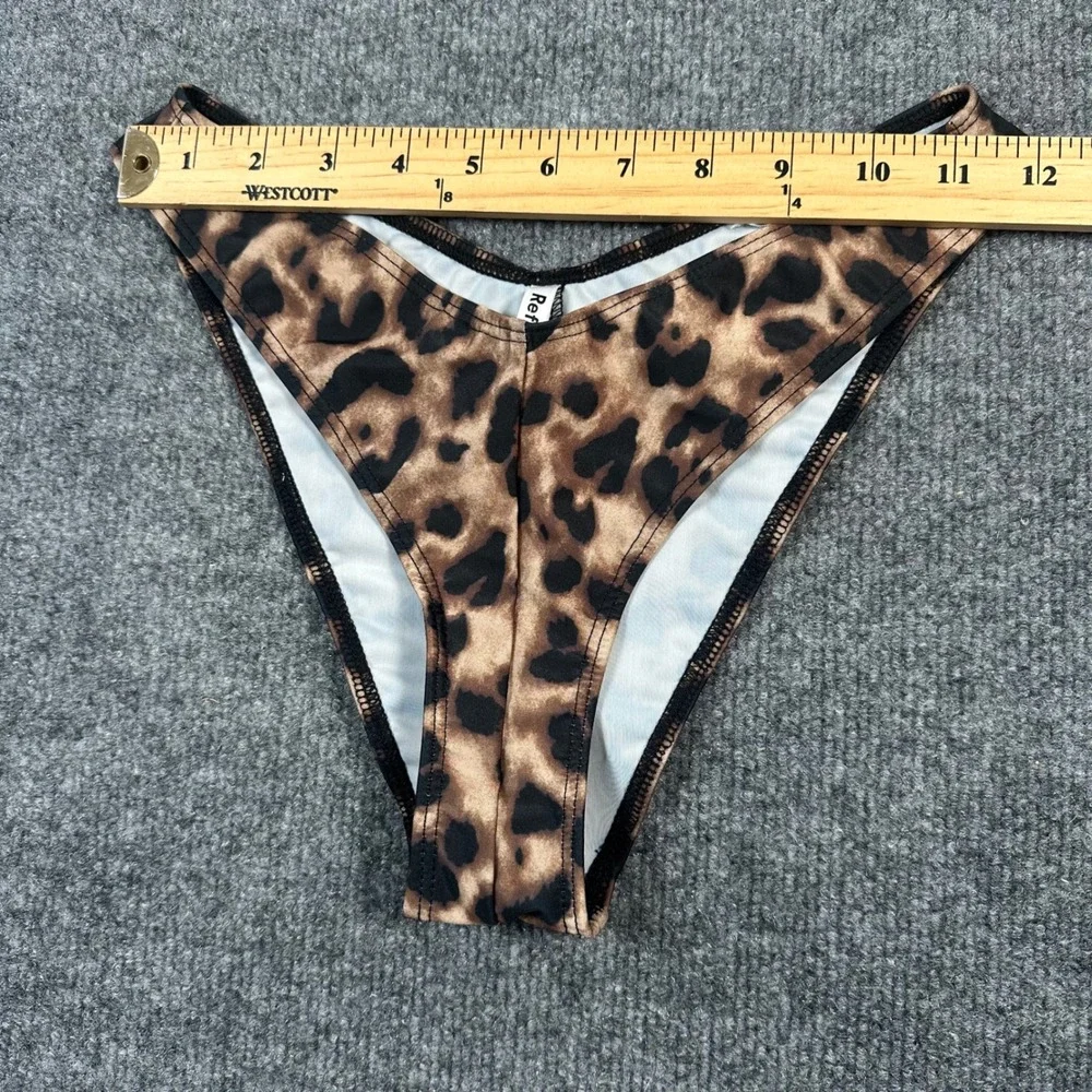 Reformation Leopard Print High Cut V Front Bikini Bottom Cheeky Brown Animal S